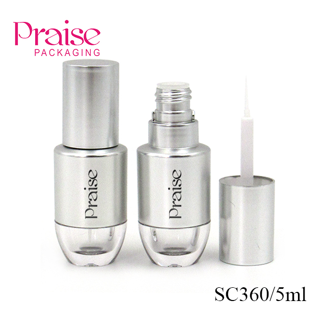 Silver plastic cosmetic eyelash growth serum container custom logo, 5ml round empty lipgloss tube support sampling