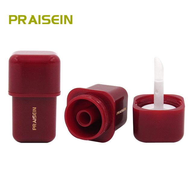 New cosmetic packaging red square plastic lip gloss container with silicone brush, 8ml empty lip gloss tubes