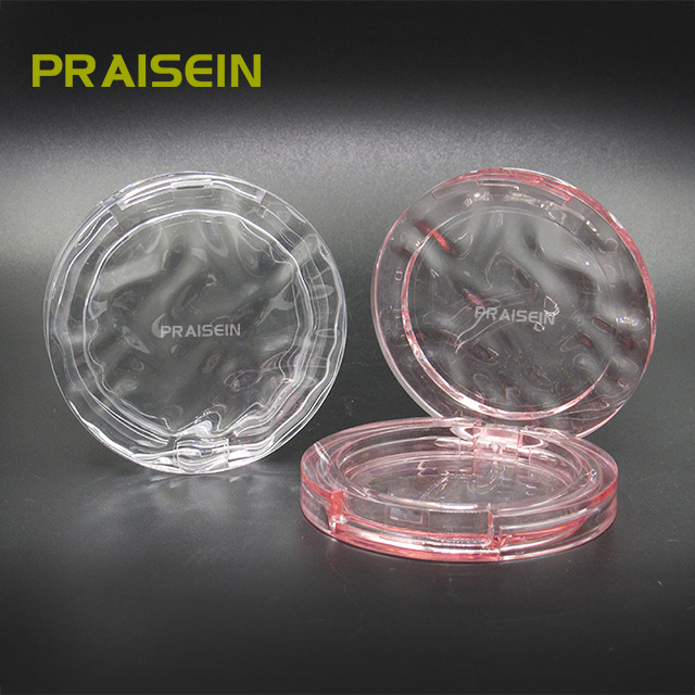 Custom ABS transparent highlighter compact case round plastic empty monochrome blush packaging private brand