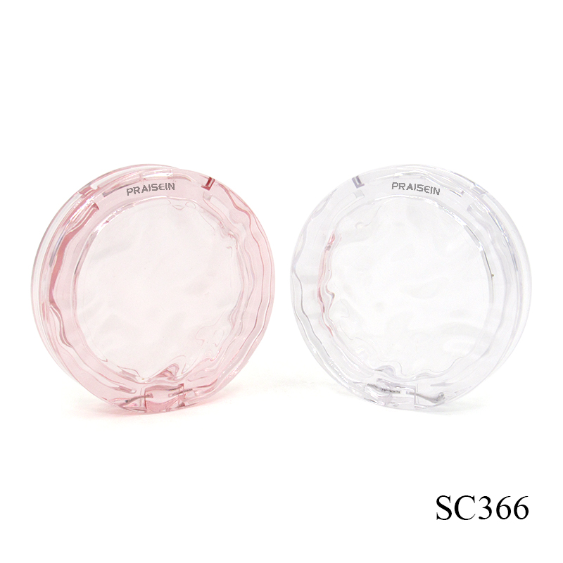 Custom ABS transparent highlighter compact case round plastic empty monochrome blush packaging private brand