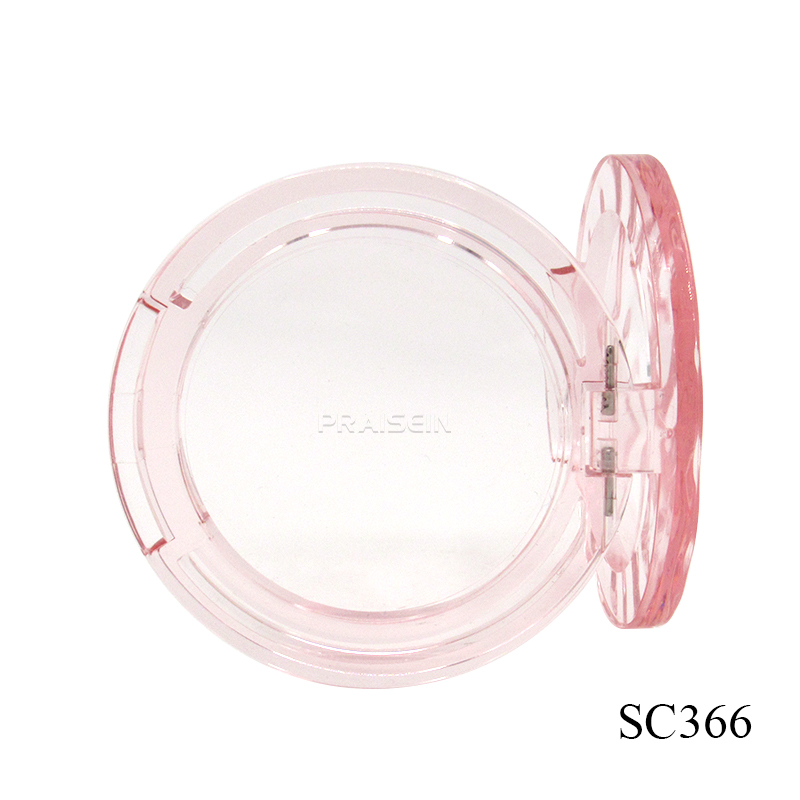 Custom ABS transparent highlighter compact case round plastic empty monochrome blush packaging private brand