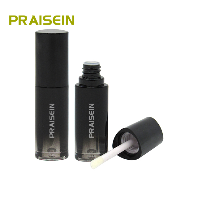 Wholesale 3ml triangle lip gloss tube with smudge brush, black plastic lip gloss container packaging