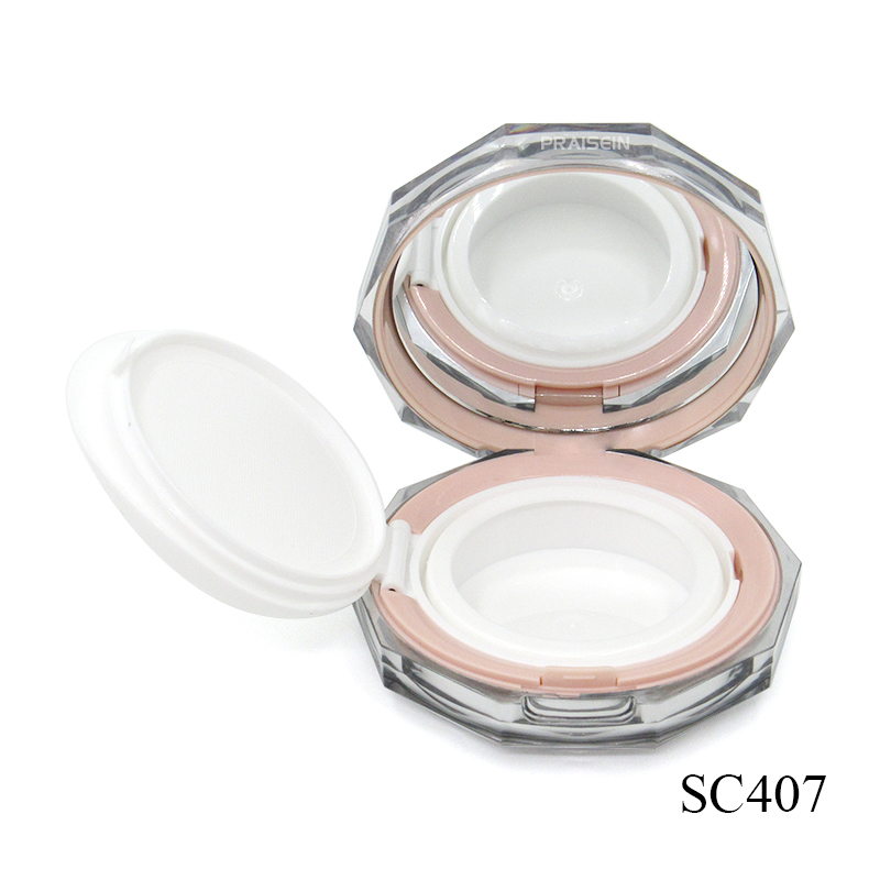 Wholesale custom air cushion foundation BB cream case with mirror round plastic cosmetic air cushion case packaging