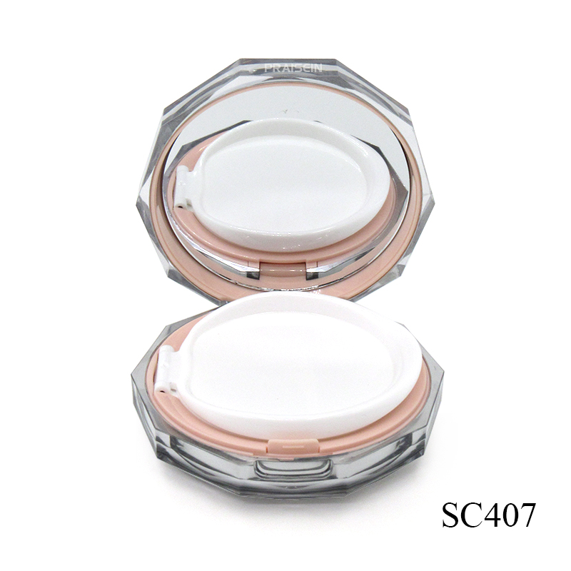 Wholesale custom air cushion foundation BB cream case with mirror round plastic cosmetic air cushion case packaging