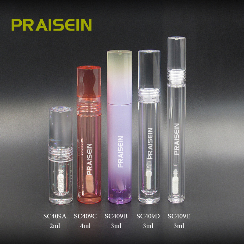 Wholesale custom label transparent lip gloss tube with wand 2ml 3ml 4ml round transparent packaging empty lip gloss container