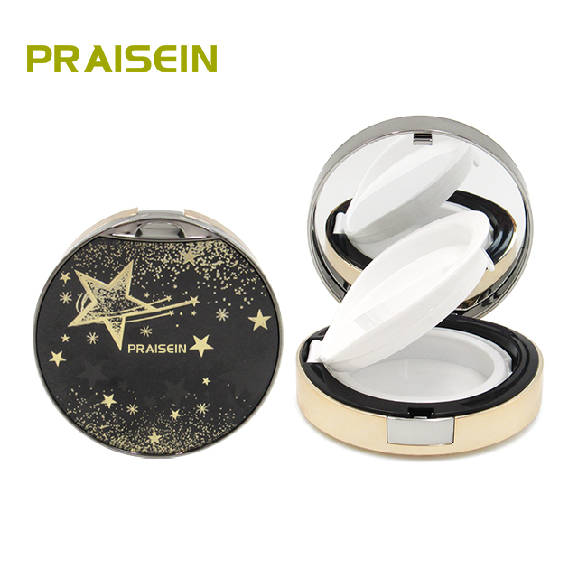 Custom pattern circular Air cushion BB cream foundation box empty plastic air cushion case with mirror sample available