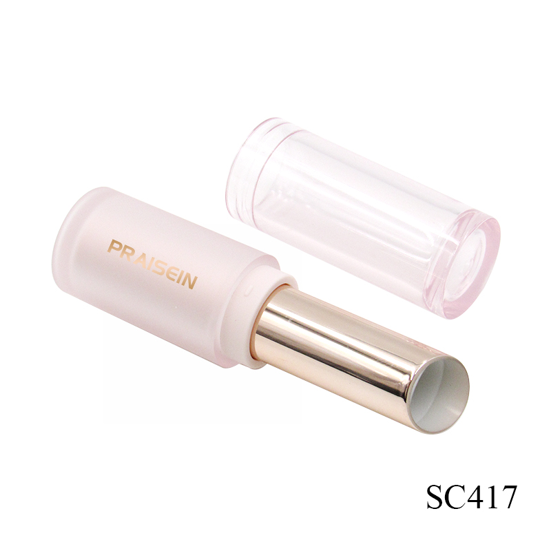 Custom pink lipstick tube packaging design circular plastic cosmetic lipstick container