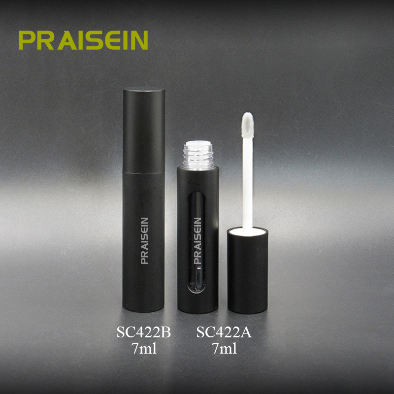 Cosmetic packaging black round empty lipgloss container wholesale 7ml plastic lip gloss tube bottle