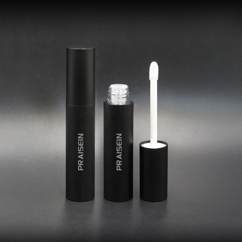 Cosmetic packaging black round empty lipgloss container wholesale 7ml plastic lip gloss tube bottle