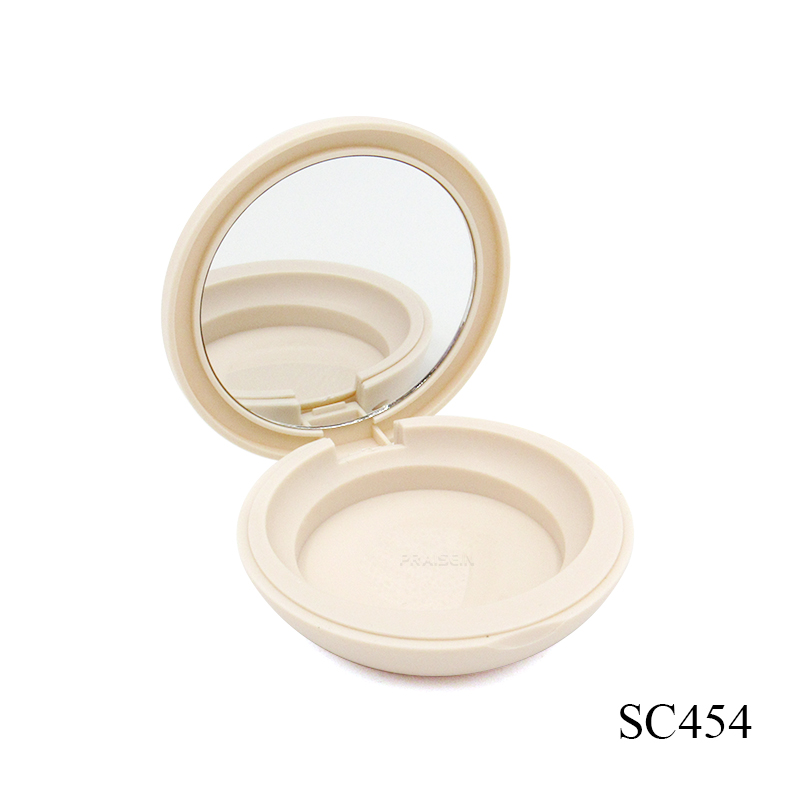 Custom plastic highlighter blush case cosmetic packaging single layer round empty compact powder case