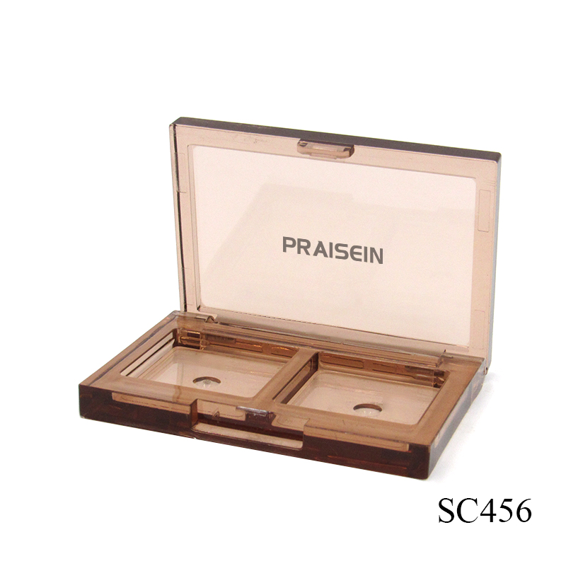 Wholesale square two color eyeshadow case makeup empty palette plastic transparent eyeshadow packaging case