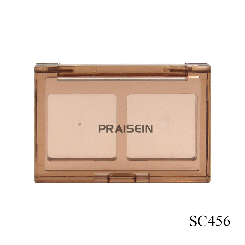 Wholesale square two color eyeshadow case makeup empty palette plastic transparent eyeshadow packaging case