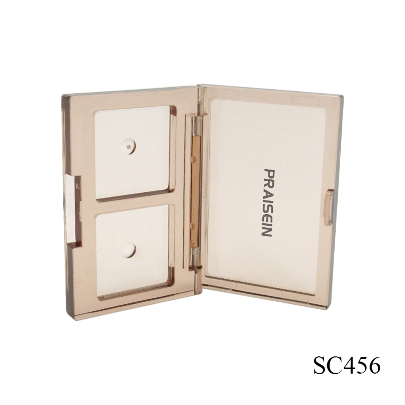 Wholesale square two color eyeshadow case makeup empty palette plastic transparent eyeshadow packaging case