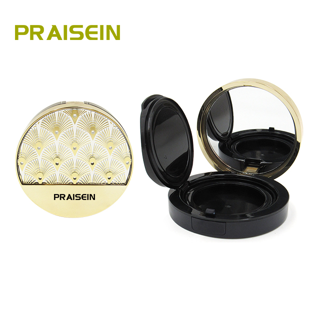 Gold cosmetic air cushion case custom pattern and logo empty round plastic air cushion foundation case