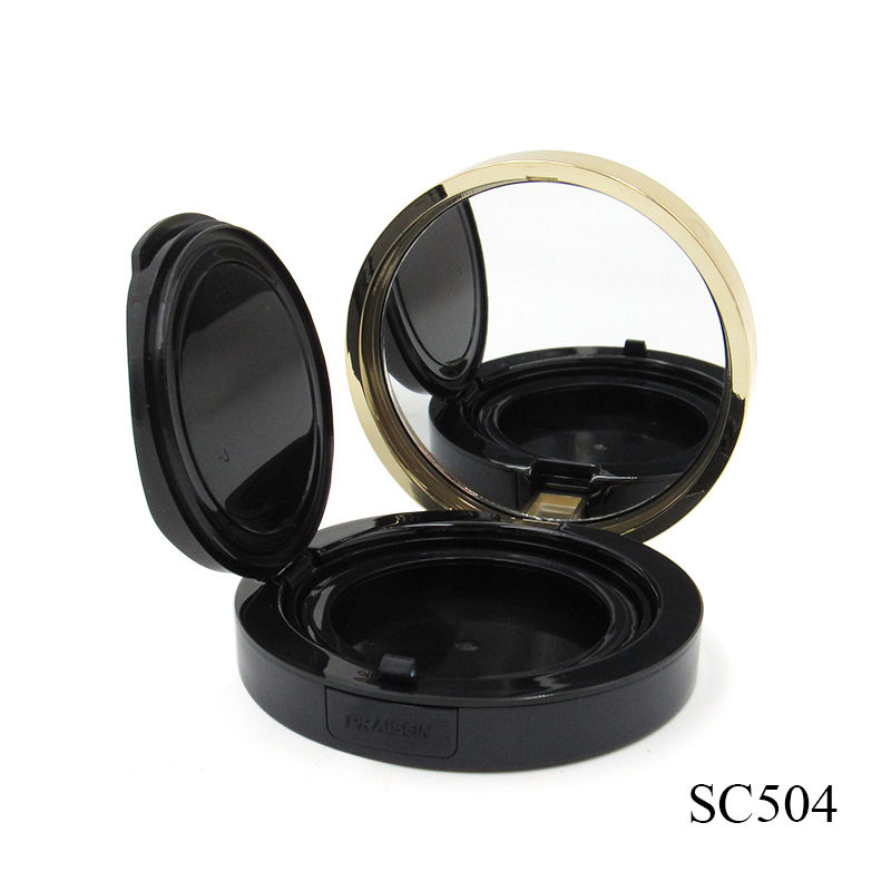 Gold cosmetic air cushion case custom pattern and logo empty round plastic air cushion foundation case