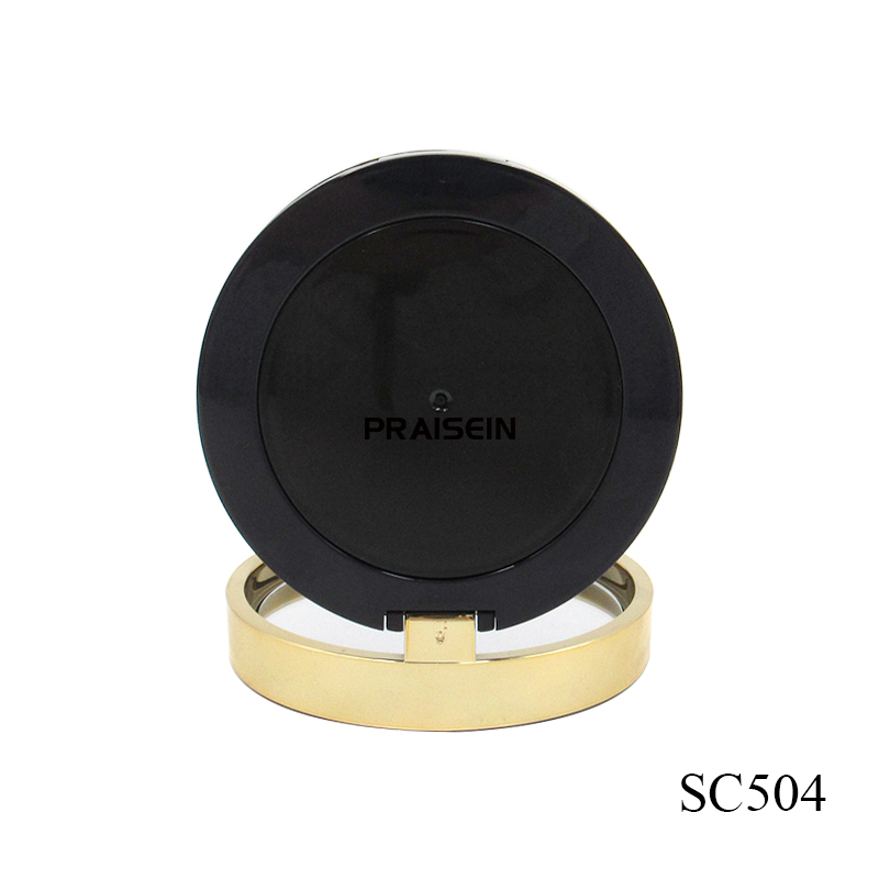 Gold cosmetic air cushion case custom pattern and logo empty round plastic air cushion foundation case