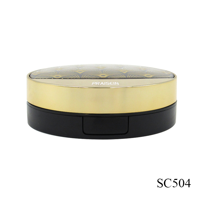 Gold cosmetic air cushion case custom pattern and logo empty round plastic air cushion foundation case