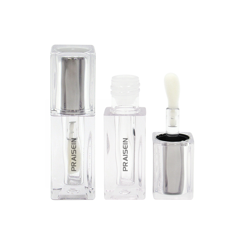 Cosmetic plastic container lip gloss tube with big wands 4ml 4.5ml square water ripple empty lip gloss tube customized