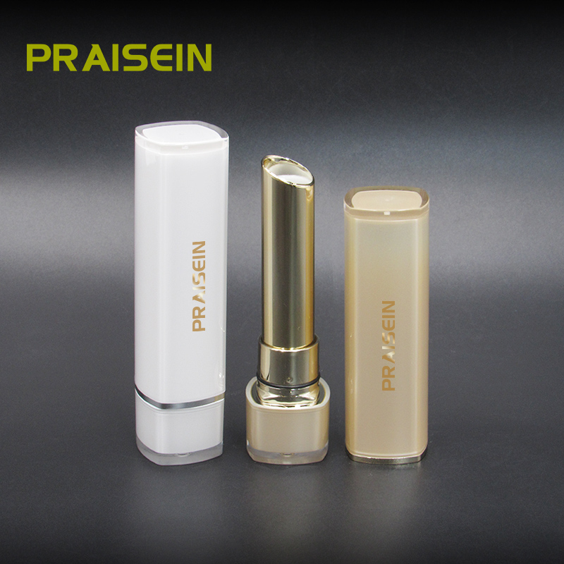 Wholesale ABS plastic square lipstick container cosmetic packaging design empty gold lipstick tube