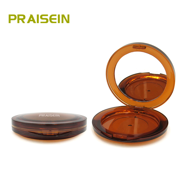 Private brand cosmetics powder compact case empty round plastic powder compact container plastic packaging