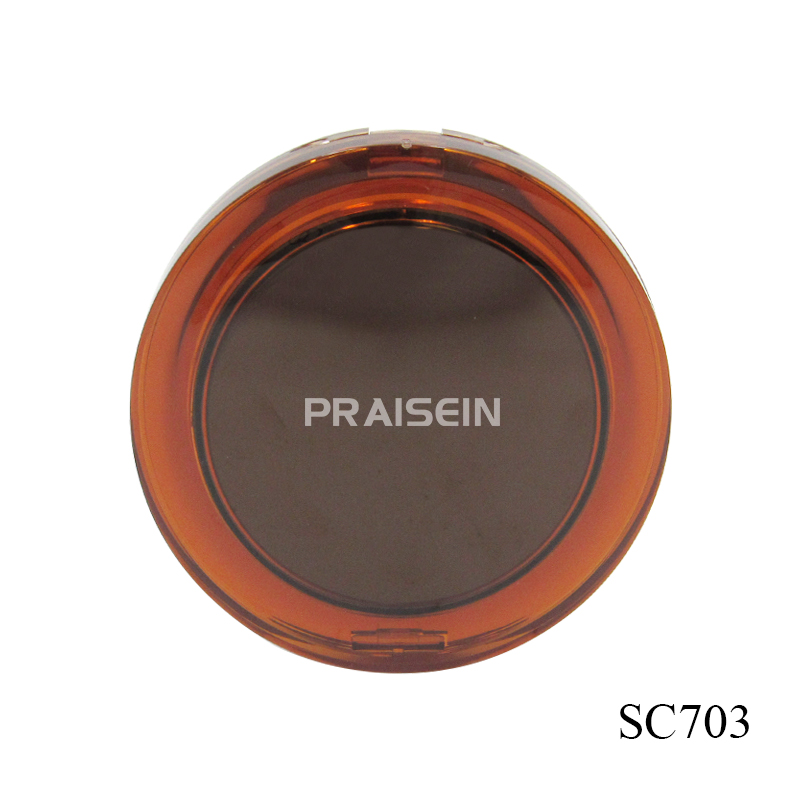 Private brand cosmetics powder compact case empty round plastic powder compact container plastic packaging