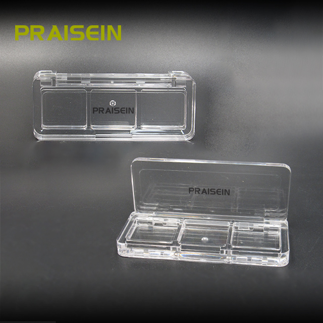 Free sample full transparent eyeshadow palette container plastic packaging own brand empty 3 color eyeshadow case