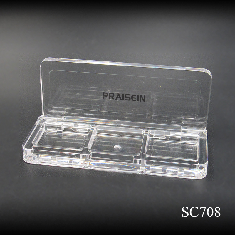 Free sample full transparent eyeshadow palette container plastic packaging own brand empty 3 color eyeshadow case