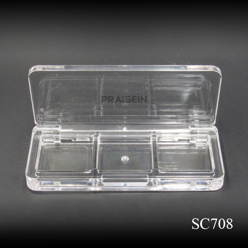 Free sample full transparent eyeshadow palette container plastic packaging own brand empty 3 color eyeshadow case