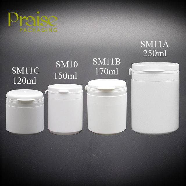 Capacity is 100ml/150ml/250ml round powder jar with tearing lid, HDPE plastic empty cosmetic cream container custom color