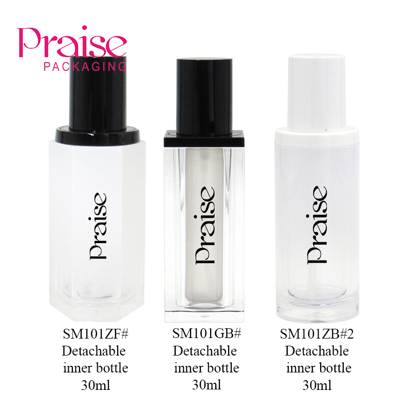 30ml press type empty skin care lotion bottle with inner liner removable acrylic essence container plastic packaging custom