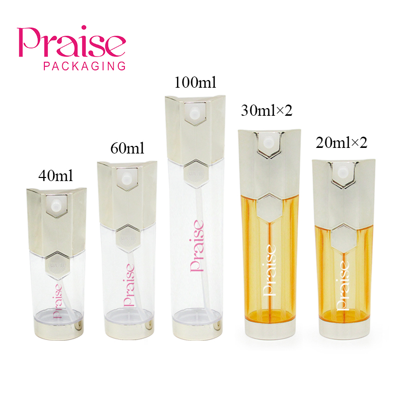 Newly designed luxury double tube Lotion container 40ml/60ml/100ml empty plastic pump bottle skin care packaging