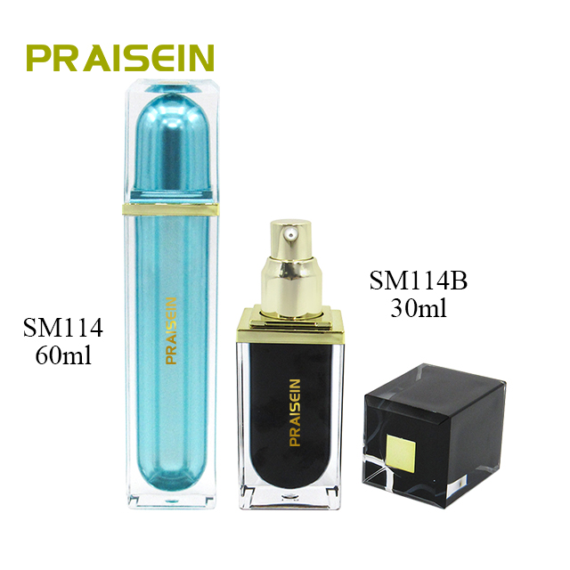 Wholesale luxury acrylic cosmetics packaging bottle 30ml/60ml private label square lotion bottle with pump