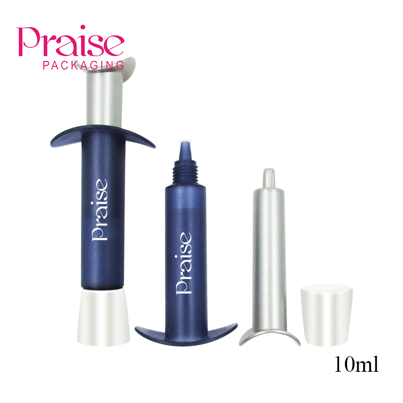 10ml water light needle packaging skin care essence bottle,after push type plastic vacuum eye cream tube with silver gloss cover