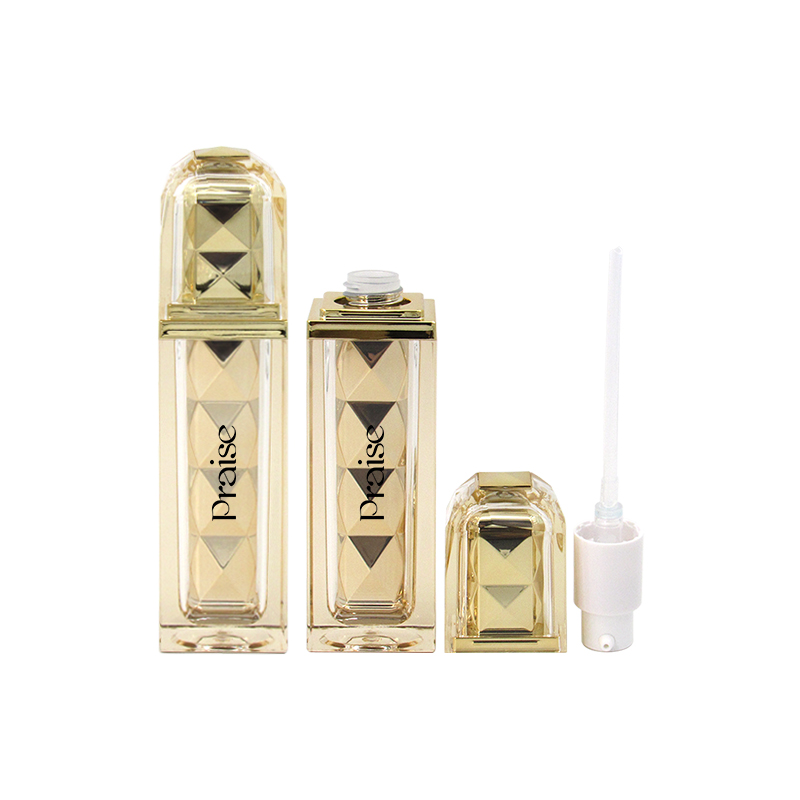 Acrylic skin care bottle custom private label, gold square lotion press bottle, wide mouth cream jars sell high-end packaging