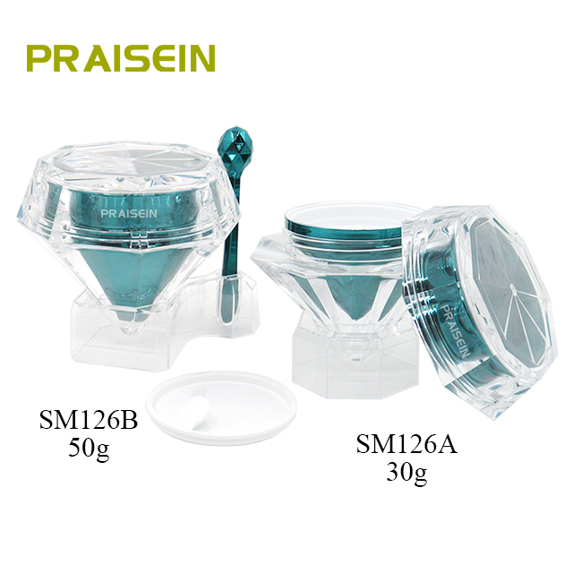 Custom refillable plastic jars for skin cream, 30g/50g empty acrylic cream jar container with spoon and base