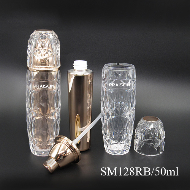 Gold skin care plastic bottles supplier wholesale high quality empty lotion pump bottle, 50g double wall acrylic cream jar