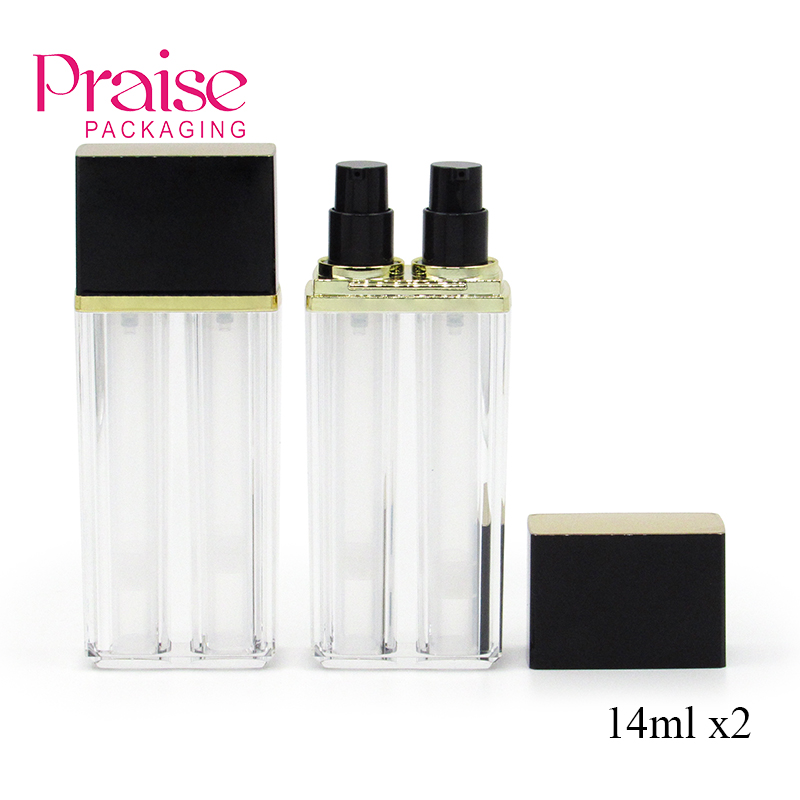 2019 Hot sale High quality acrylic 14ml cosmetic empty double wall 2 in1 makeup Liquid foundation highlight tube packaging