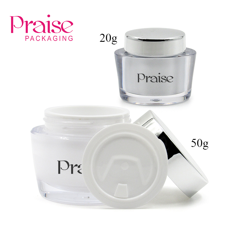 Factory price custom 20g/50g acrylic cosmetics empty jar, oval eye cream/face cream packaging container with plastic round cover