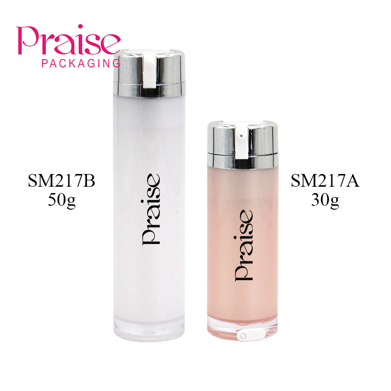 Acrylic round skin care lotion bottle with spiral switch pump, 30g/50g plastic press type bottle packaging custom printing