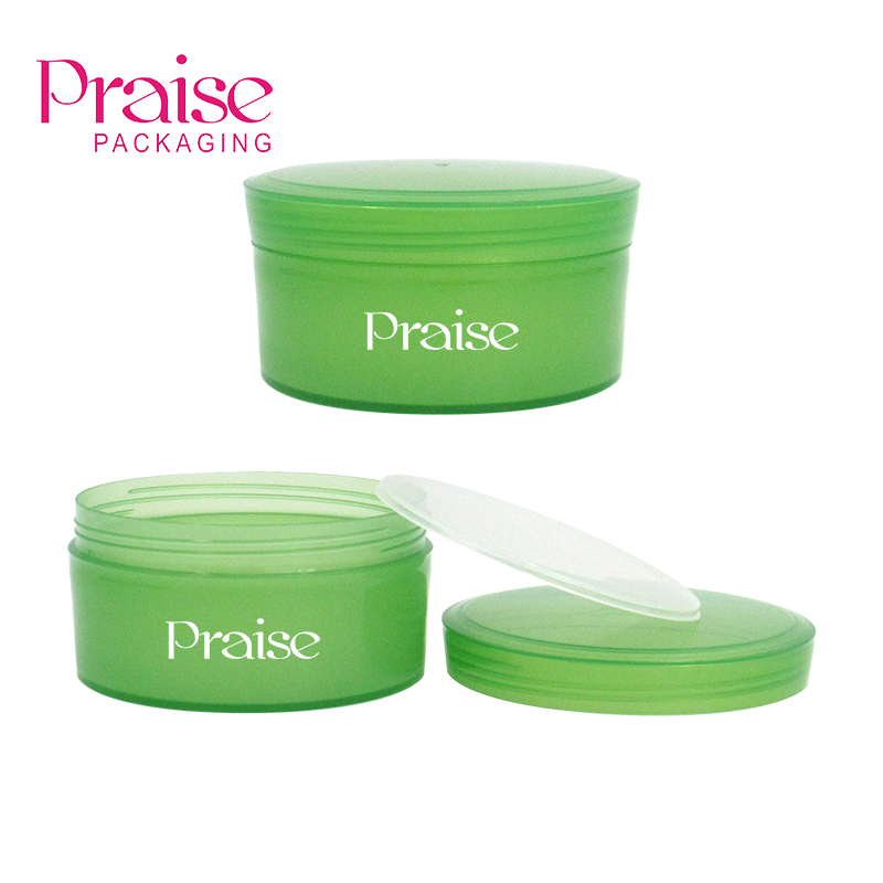 Manufacturer of custom plastic cosmetics packaging round wide-mouth cream jar, 300g empty green aloe vera gel container