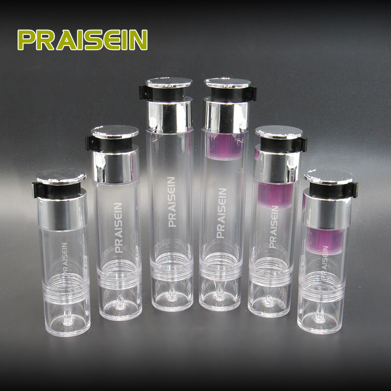 High quality 15ml/30ml empty round plastic essence container skin care packaging wholesale press type vacuum essence bottle