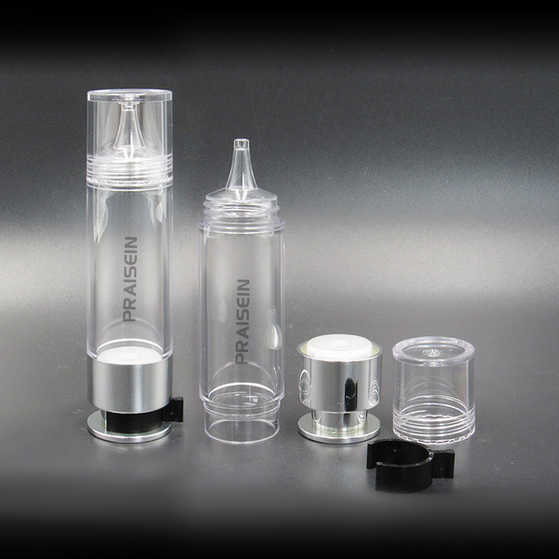 High quality 15ml/30ml empty round plastic essence container skin care packaging wholesale press type vacuum essence bottle