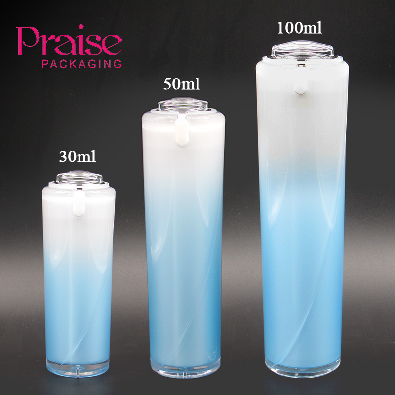 Wholesale skin care packaging 30ml 50ml 100ml round empty lotion bottle, progressive color plastic lotion pump bottle