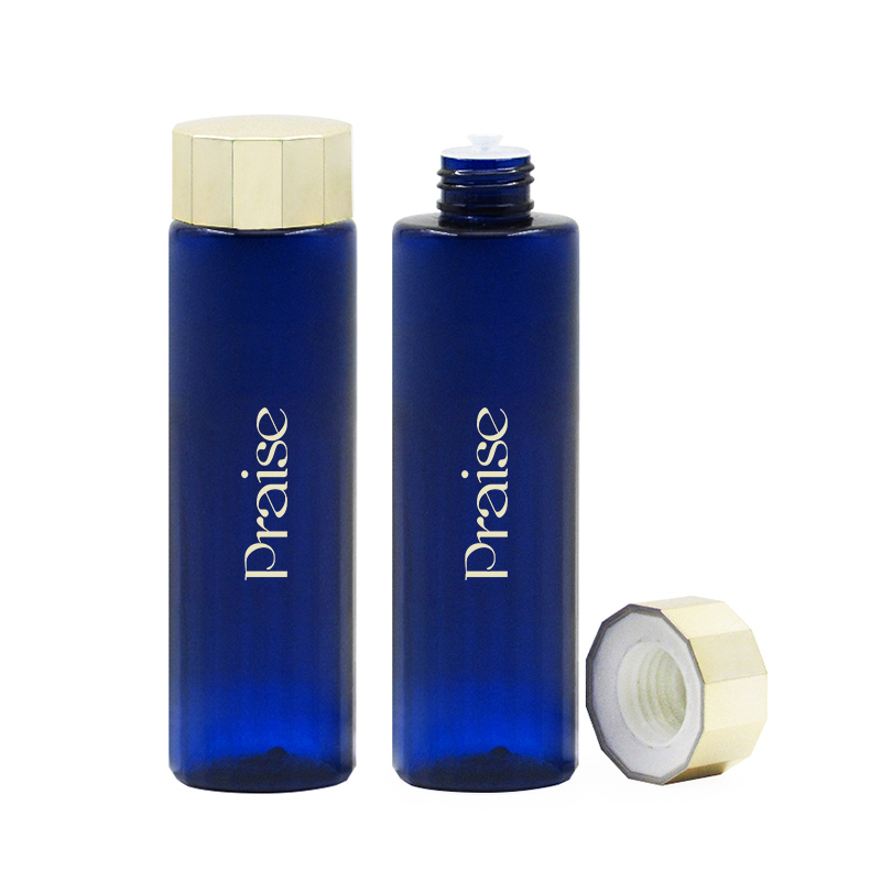 130ml/170ml plastic bottle with polygonal screw cap, PET blue plastic empty toner container, cosmetic lotion bottle