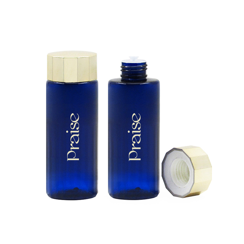 130ml/170ml plastic bottle with polygonal screw cap, PET blue plastic empty toner container, cosmetic lotion bottle