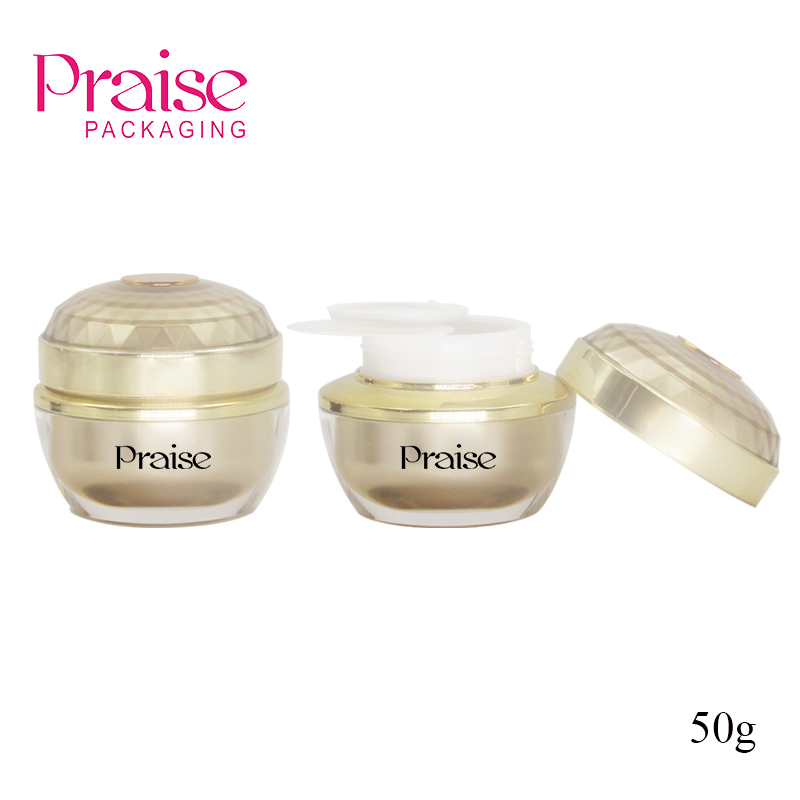 Fashionable and luxurious acrylic cream bottle, 50g gold round skin care face cream jar container packaging custom free samples