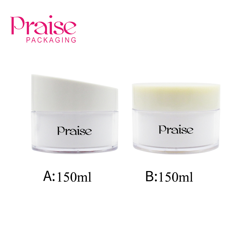 Supply 150ml white empty plastic cosmetic jar, round leakproof plastic cream storage container with diagonal cover