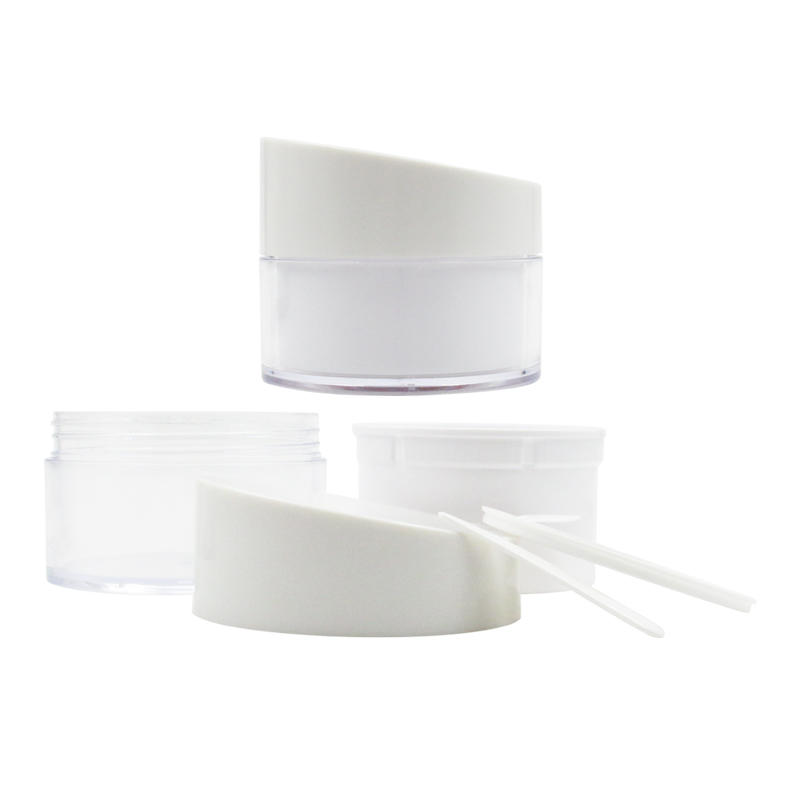 Supply 150ml white empty plastic cosmetic jar, round leakproof plastic cream storage container with diagonal cover