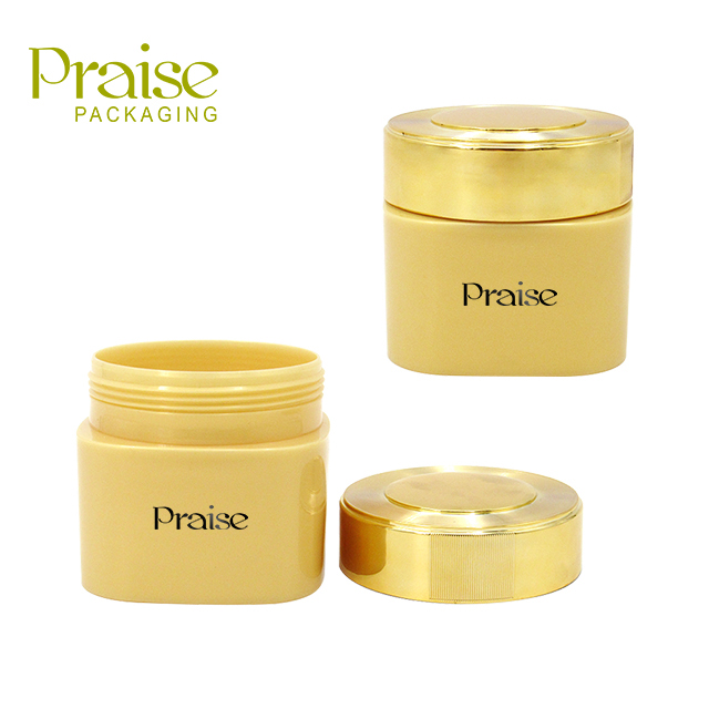 Refillable wide mouth Cosmetic cream jar 180g square plastic face cream container with gold lid wholesale packaging