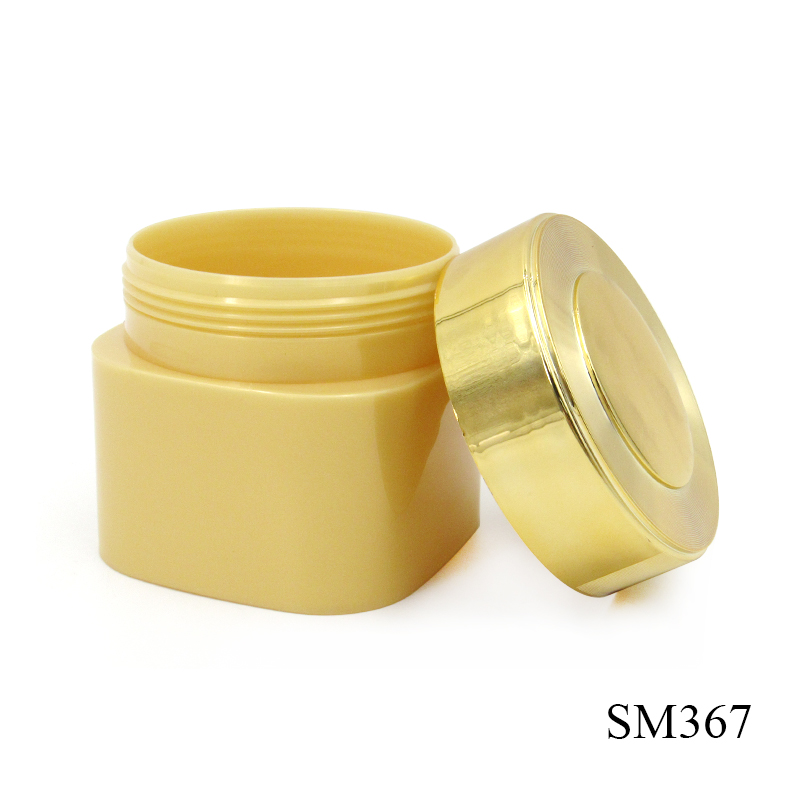 Refillable wide mouth Cosmetic cream jar 180g square plastic face cream container with gold lid wholesale packaging